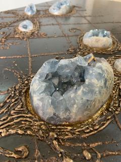 Iron and Bronze Floral Design Natural Celestite Studio Coffee Table - 4633018