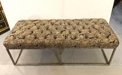 Iron bench in Button Tufted Clarence House Linen - 1434703