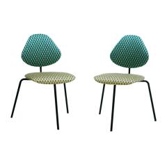 Isa Ponte Mid Century Pair Of Black Lacquered Metal Cotton Satin Italian Chairs - 924436