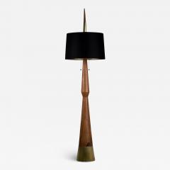 Isabel Moncada Modern Floor Lamp Natural Parota Wood Hand Forged Brass Black Fiberglass Shade - 3854991