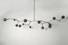 Isabel Moncada Organic Modern Light Fixture Vintage Finish LostWax Bronze 13 Smoke Glass Globes - 3837798