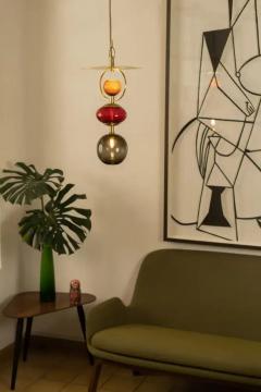 Isabel Moncada Organic Modern Pendant Light Brushed Brass Blown Glass Globes Red - 3837553