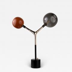 Isabel Moncada Organic Modern Table Lamp Lost Wax Bronze Vermilion and Smoke Blown Glass Globes - 3867061