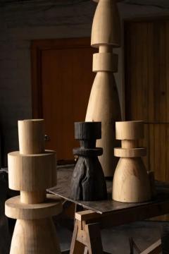 Isabel Moncada Sculptural Table Lamp Mezquite Burned Wood Flexible Natural Linen Shade - 3837586