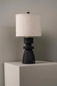 Isabel Moncada Sculptural Table Lamp Mezquite Burned Wood Flexible Natural Linen Shade - 3837611