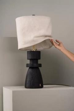 Isabel Moncada Sculptural Table Lamp Mezquite Burned Wood Flexible Natural Linen Shade - 3837621