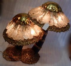 Isabelle Faure 1970 Lamp Illuminating Mushrooms In Brass With Gypsum Imitating Rock Crystal - 2320055