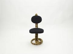 Isabelle Faure Signed Isabelle Faure Cobra brass sculpture chair black alcantara 1970s - 1860342