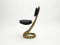 Isabelle Faure Signed Isabelle Faure Cobra brass sculpture chair black alcantara 1970s - 1860343