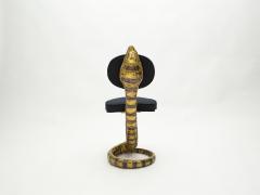 Isabelle Faure Signed Isabelle Faure Cobra brass sculpture chair black alcantara 1970s - 1860345