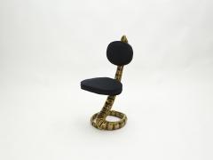 Isabelle Faure Signed Isabelle Faure Cobra brass sculpture chair black alcantara 1970s - 1860350