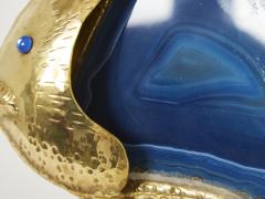 Isabelle Faure Unique Isabelle and Richard Faure brass blue agate stone lamp 1970s - 2257562