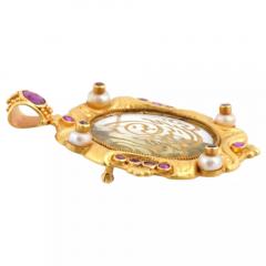 Islamic 22K Gold Gold Ruby Pearl Brooch Pendant - 4054210