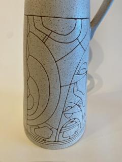 Israeli Mid Century Lapid Sgraffito Glazed Ceramic Pitcher - 4197087