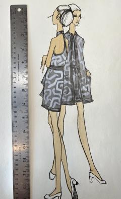 Issey Miyake Fashion Illustration with Two Leggy Models in Monochromatic Greys - 3186308