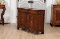 Italian 1620s Walnut Buffet with Floral Marquetry Scrollwork and Inlaid Doors - 3592593