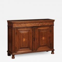 Italian 1620s Walnut Buffet with Floral Marquetry Scrollwork and Inlaid Doors - 3600853