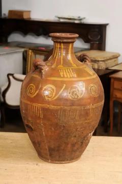 Italian 17th Century Terracotta Olive Oil Jar with Yellow Glazed Spiraling D cor - 3538528