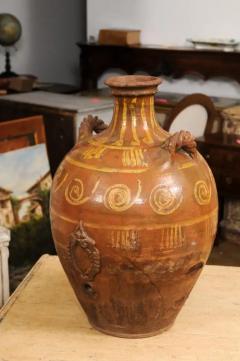 Italian 17th Century Terracotta Olive Oil Jar with Yellow Glazed Spiraling D cor - 3538536