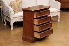 Italian 1840s Bedside Chest with Four Drawers Burl Panels and Bracket Feet - 3602084