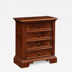 Italian 1840s Bedside Chest with Four Drawers Burl Panels and Bracket Feet - 3603500