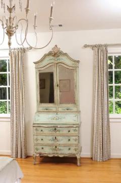 Italian 1850s Rococo Style Tall Secretary with Slanted Desk and Original Paint - 3450997