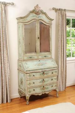 Italian 1850s Rococo Style Tall Secretary with Slanted Desk and Original Paint - 3451150