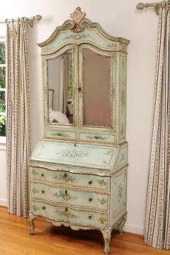Italian 1850s Rococo Style Tall Secretary with Slanted Desk and Original Paint - 3451153