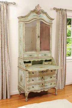 Italian 1850s Rococo Style Tall Secretary with Slanted Desk and Original Paint - 3451164