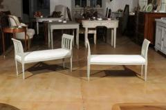Italian 1890s Painted Wood Classical Bench with Scrolling Arms and Upholstery - 3432658