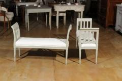 Italian 1890s Painted Wood Classical Bench with Scrolling Arms and Upholstery - 3432676