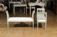 Italian 1890s Painted Wood Classical Bench with Scrolling Arms and Upholstery - 3432678