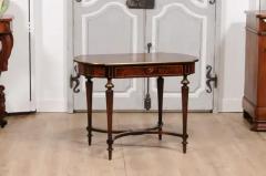 Italian 1890s Walnut Mahogany and Brass Side Table with Floral Marquetry D cor - 3588059