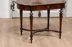 Italian 1890s Walnut Mahogany and Brass Side Table with Floral Marquetry D cor - 3588060