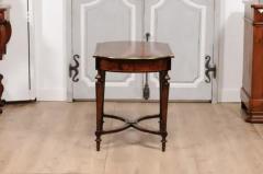 Italian 1890s Walnut Mahogany and Brass Side Table with Floral Marquetry D cor - 3588175
