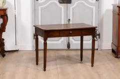 Italian 1890s Walnut Side Table with Elm Marquetry Star Drawer and Turned Legs - 3592549