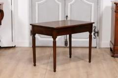 Italian 1890s Walnut Side Table with Elm Marquetry Star Drawer and Turned Legs - 3592576