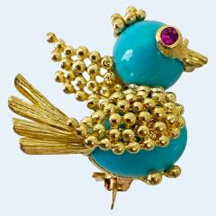 Italian 18K Turquoise Bird chick pin Brooch Mid Century - 4803711