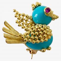 Italian 18K Turquoise Bird chick pin Brooch Mid Century - 4803712