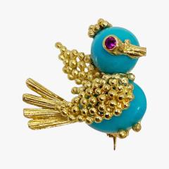 Italian 18K Turquoise Bird chick pin Brooch Mid Century - 4803958