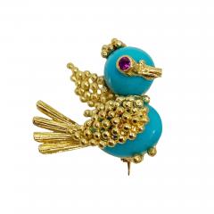 Italian 18K Turquoise Bird chick pin Brooch Mid Century - 4803959