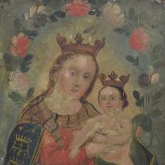 Italian 18th 19th Century Painting of Maria with Baby Jesus On Metal - 4108508