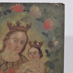Italian 18th 19th Century Painting of Maria with Baby Jesus On Metal - 4108510