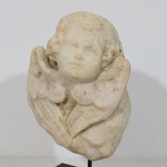 Italian 18th Century Baroque Marble Winged Angel Head - 4518433