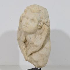 Italian 18th Century Baroque Marble Winged Angel Head - 4518435
