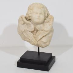 Italian 18th Century Baroque Marble Winged Angel Head - 4518442