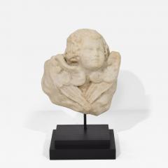 Italian 18th Century Baroque Marble Winged Angel Head - 4519445