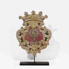 Italian 18th century baroque Carved Wooden Silvered Panel Coat Of Arms - 4187828
