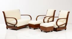 Italian 1920s Carved Walnut Settee Pair of Armchairs and Ottomans - 2810828
