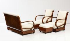 Italian 1920s Carved Walnut Settee Pair of Armchairs and Ottomans - 2810829